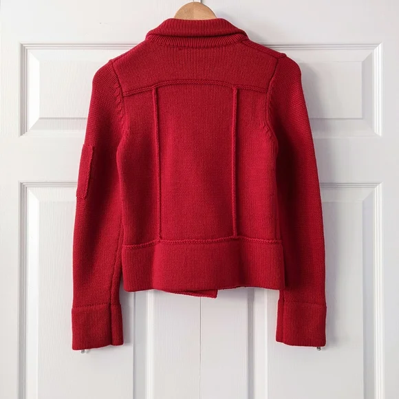 Anthropologie One Girl Who Red Wool Knit Sweater Moto Jacket | Size S - Picture 3 of 15